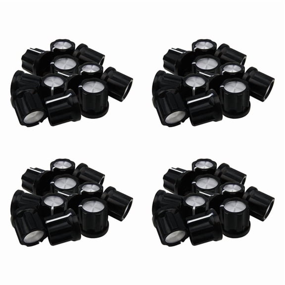 0Degree Bass Guitar Amp Knobs Buttons D-Type Shaft Potentiometer Pots Knobs, Black Cap Silver Top, Pack of 48,48pcs Pot Knobs (only the knob ,no pot.),Black