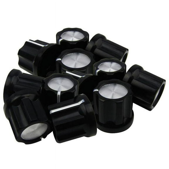 0Degree Guitar Pot Knob Bass Amp Knobs Buttons D-Type Shaft Potentiometer Pots Knobs, Black Cap Silver Top, Pack Of 12