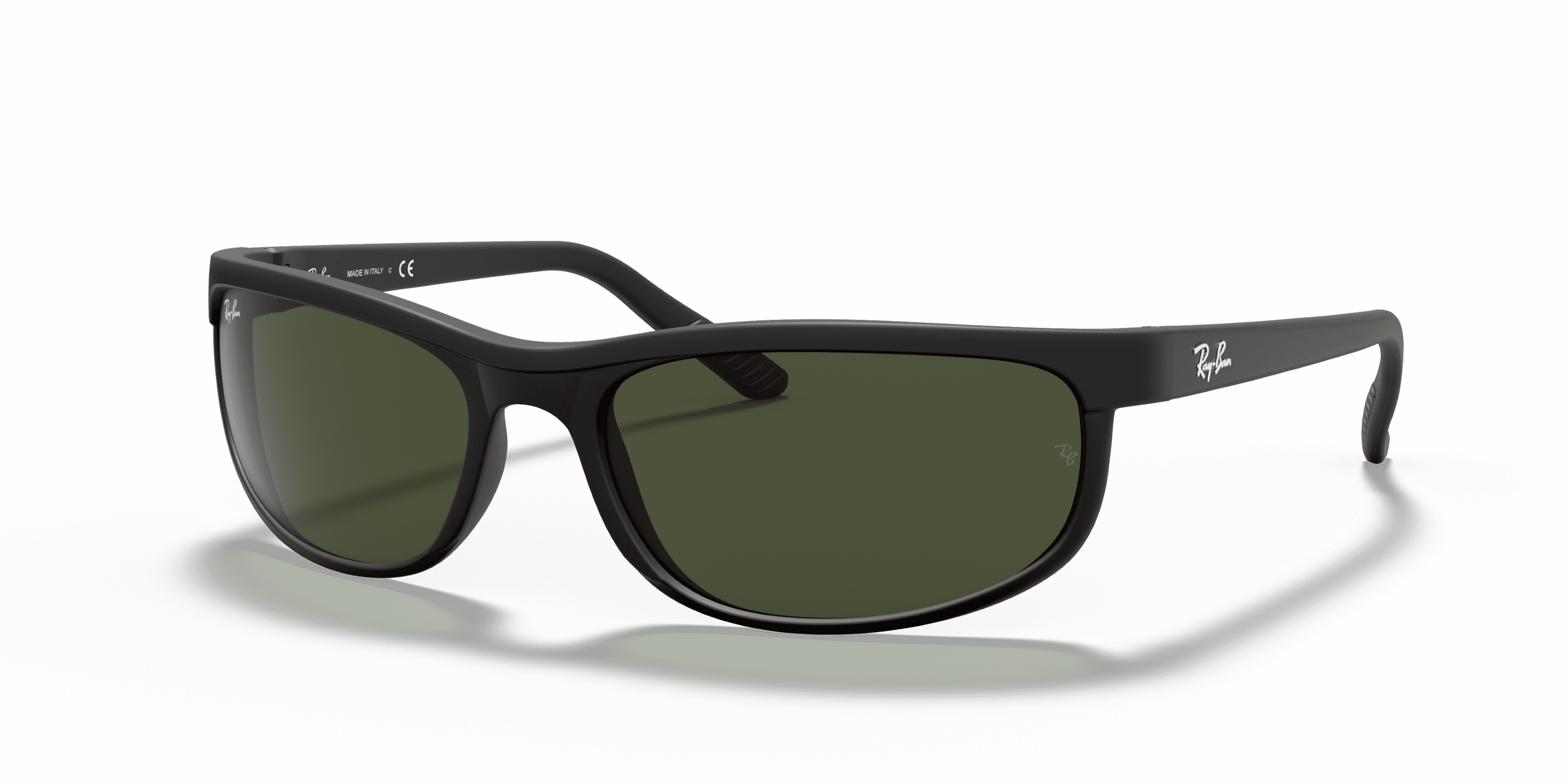 Ray-Ban Predator 2 Sunglasses, Sporty Rectangle Eyeglasses with Case, Matte Black/G-15 Green, Size 62