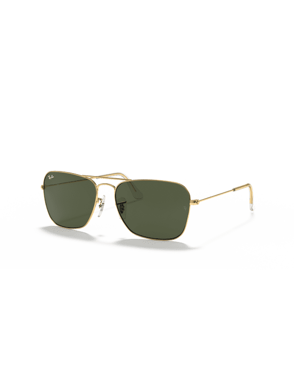 Unisex Size 58 Geometric Square Caravan Sunglasses with Case, Arista Gold/G-15 Green
