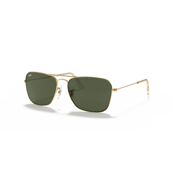 Ray-Ban Caravan Sunglasses, Geometric Square Eyeglasses with Case, Arista Gold/G-15 Green, Size 58