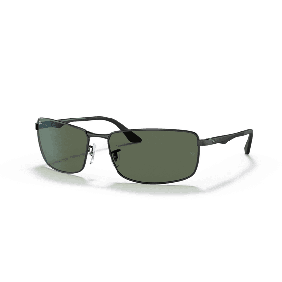 Ray-Ban RB3498 Rectangle Sunglasses, Polished Black with Green Lenses