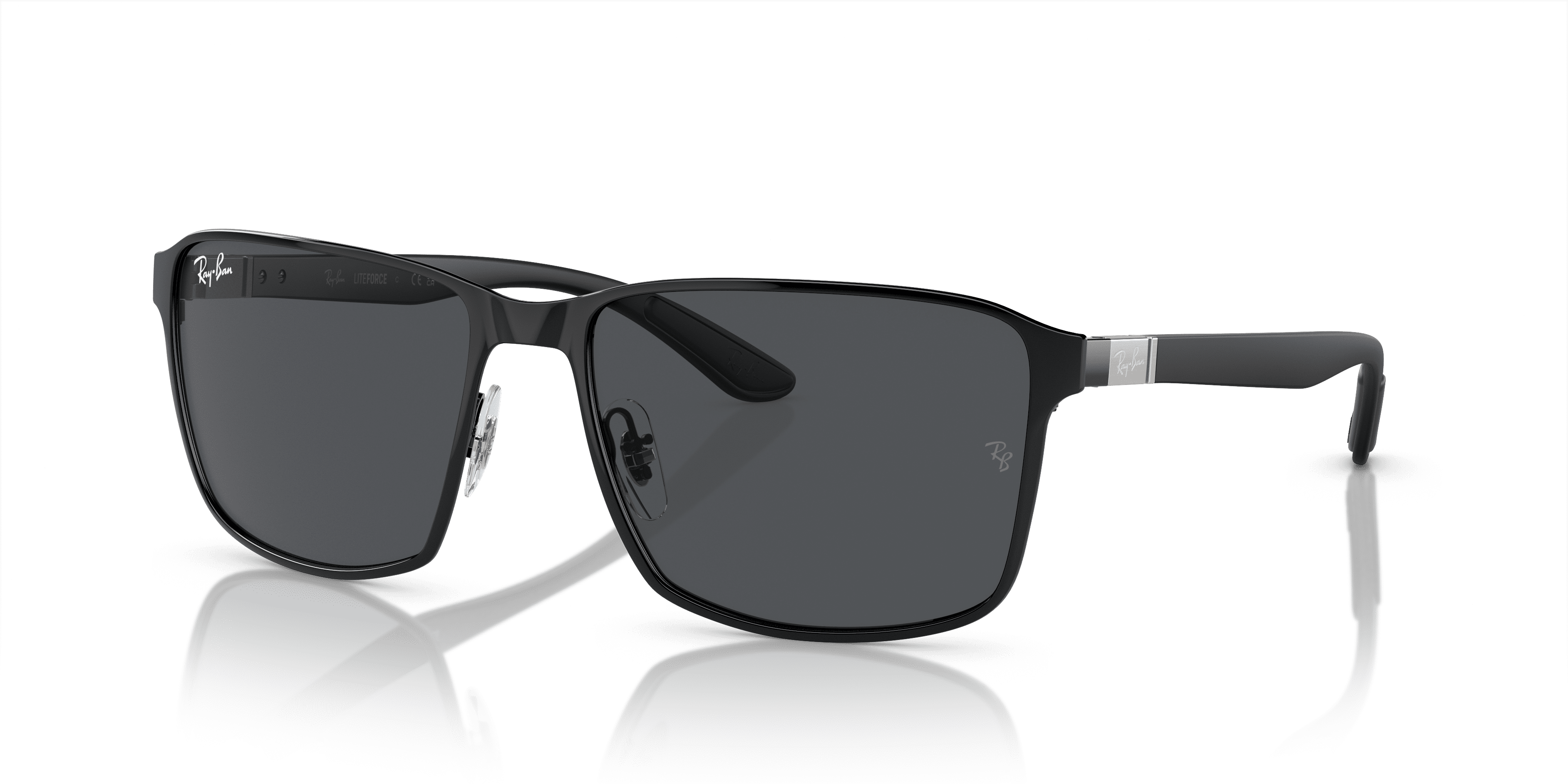 Ray-Ban Metal Frame Sunglasses for Men and Women, Polished Black with Dark Grey Lenses, Size 59