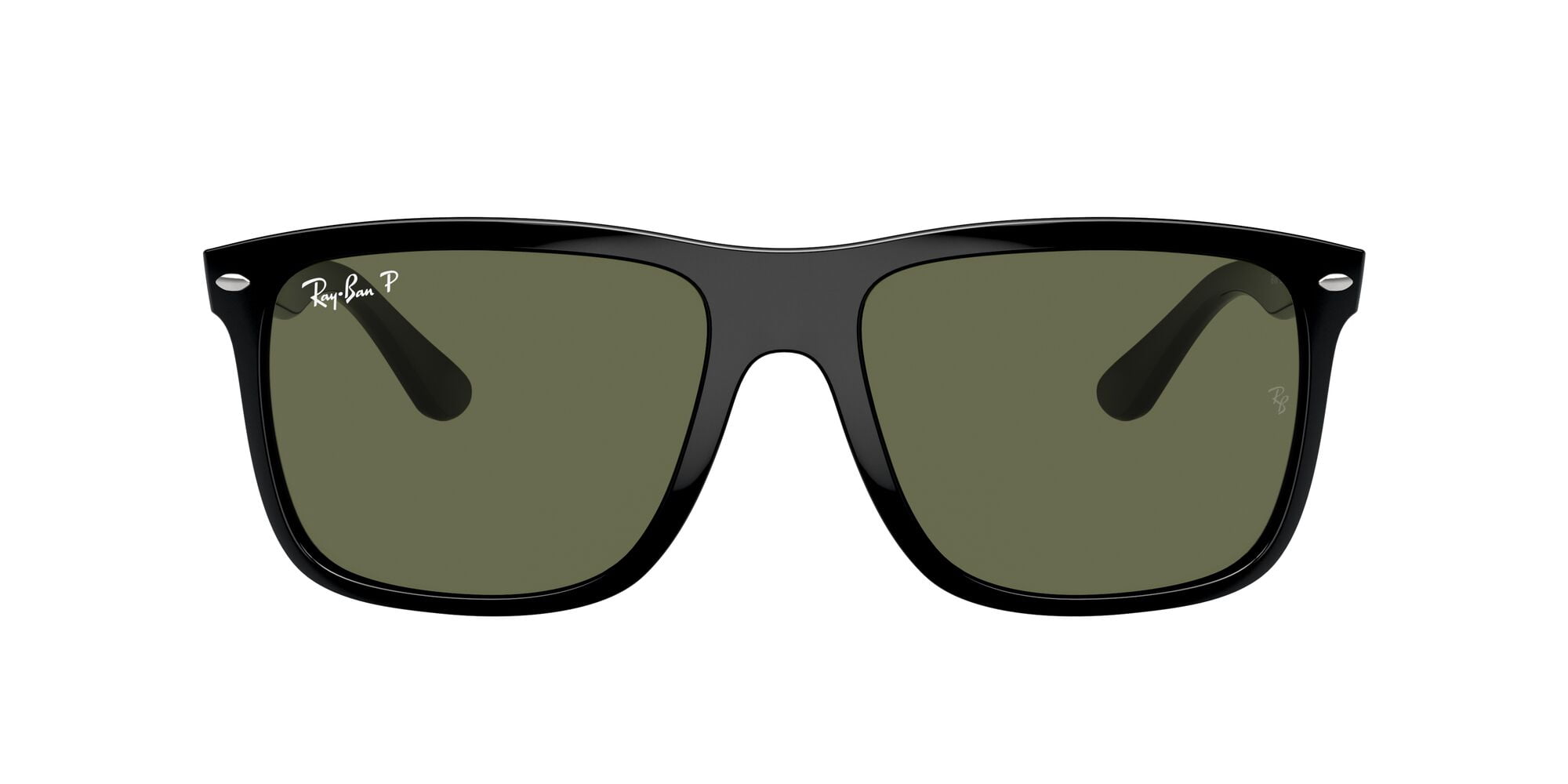 Ray-Ban Boyfriend Two Sunglasses with Polished Black Frames and Green Polarized Lenses, Size 60