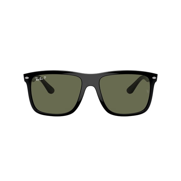 Ray-Ban Boyfriend Two Sunglasses with Polished Black Frames and Green Polarized Lenses, Size 60
