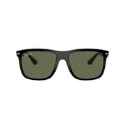 Ray-Ban Unisex Size 60 Polarized Boyfriend Two Sunglasses, Polished Black/Green
