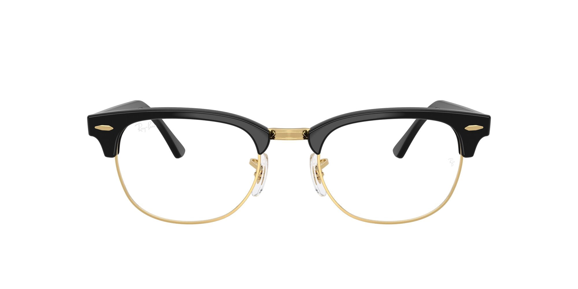 Ray-Ban Clubmaster Optics Glasses, Prescription Eyeglasses with Case, Transparent/Black On Gold, Size 53