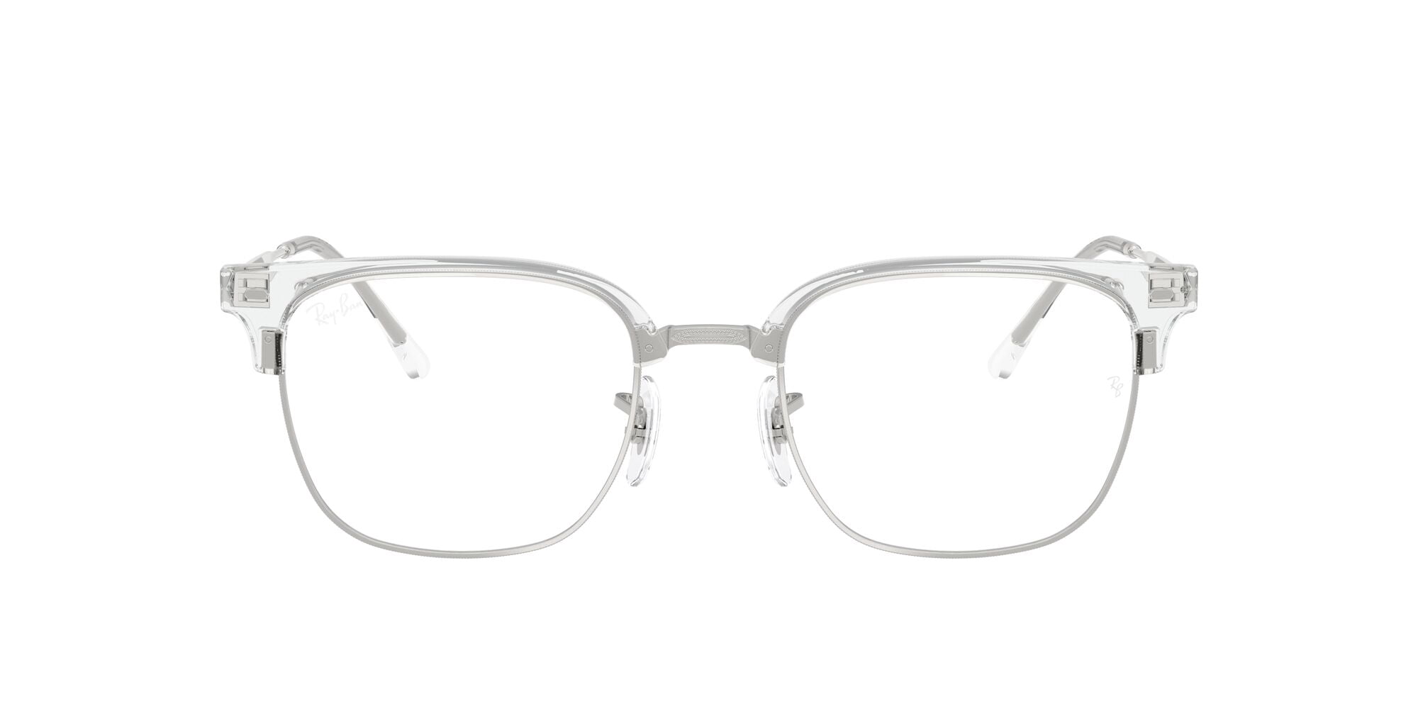 Ray-Ban Unisex Size 51 New Clubmaster Prescription Eyeglasses, Transparent on Silver/Demo Lens