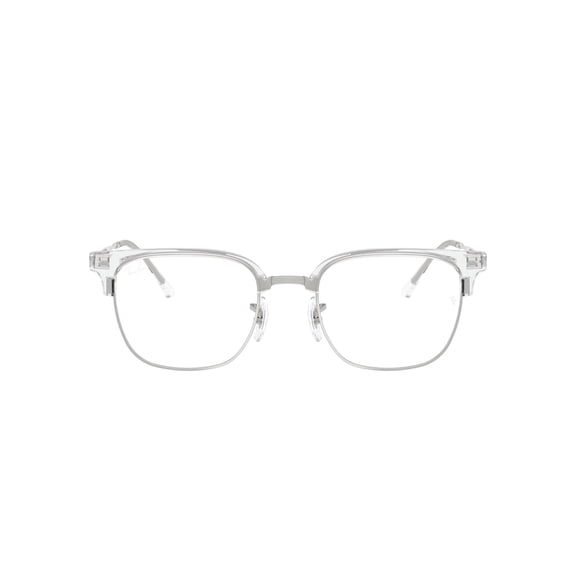 Ray-Ban New Clubmaster Prescription Eye Glasses with Transparent on Silver Frames, Size 51