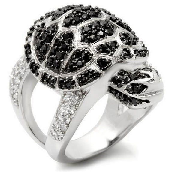 Rhodium + Ruthenium Brass Ring with AAA Grade CZ in Jet for Women Style 0W005