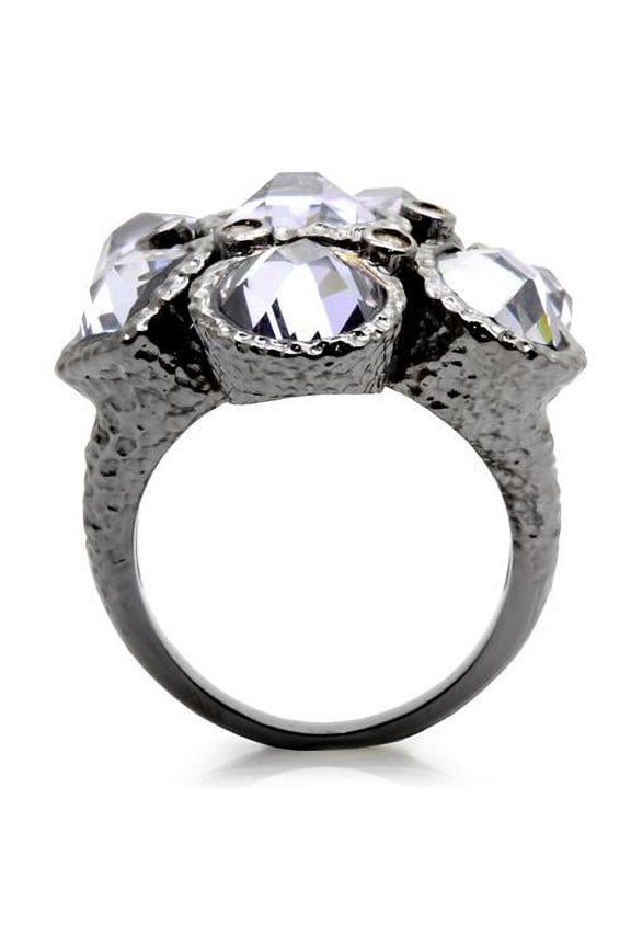 0W120 - Ruthenium Brass Ring with AAA Grade CZ in Light Amethyst