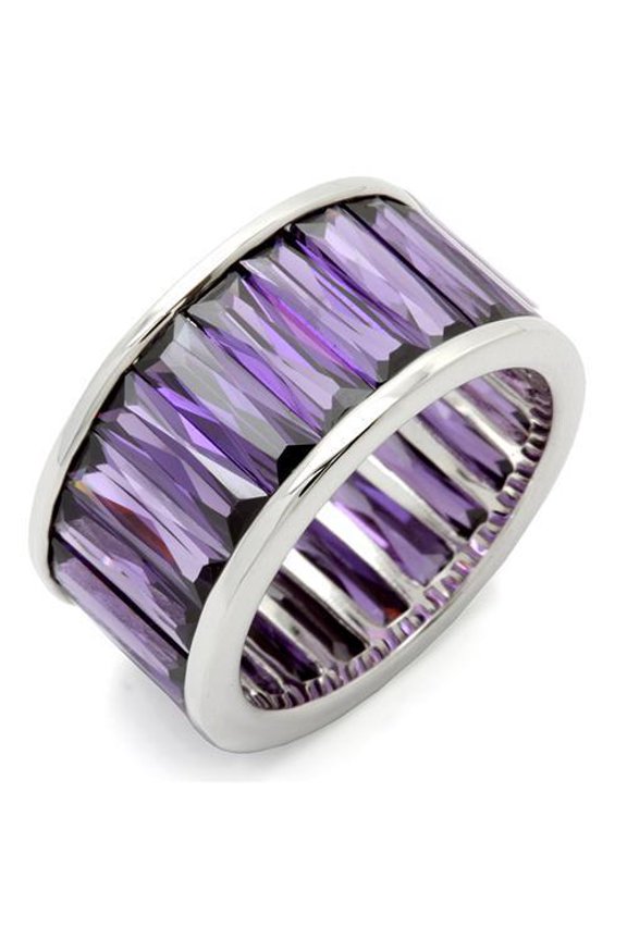 0W128 - Rhodium Brass Ring with AAA Grade CZ in Amethyst