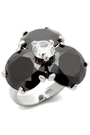 0W269 - Rhodium Brass Ring with AAA Grade CZ in Jet