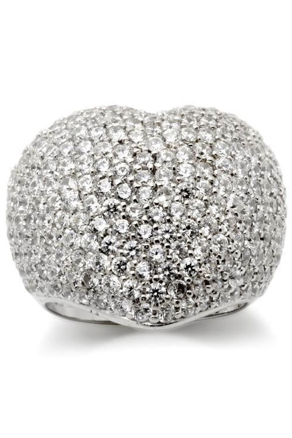 0W276 - Rhodium Brass Ring with AAA Grade CZ in Clear