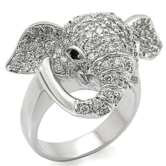 Rhodium Brass Ring with Top Grade Crystal in Jet for Women Style 0W280