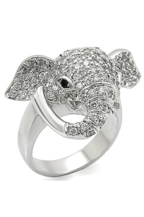 0W280 - Rhodium Brass Ring with Top Grade Crystal in Jet