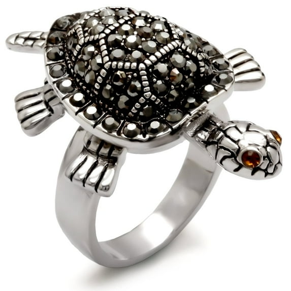0W285 - Rhodium Brass Ring with Top Grade Crystal in Multi Color