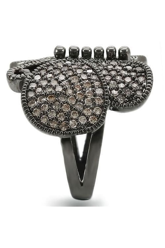 0W290 - Ruthenium Brass Ring with AAA Grade CZ in Champagne