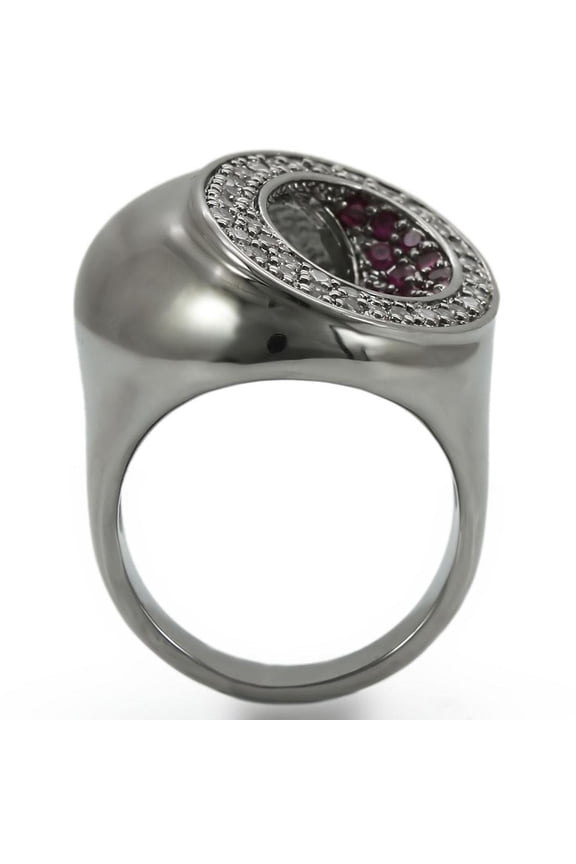 0W304 - Ruthenium Brass Ring with Synthetic Garnet in Ruby