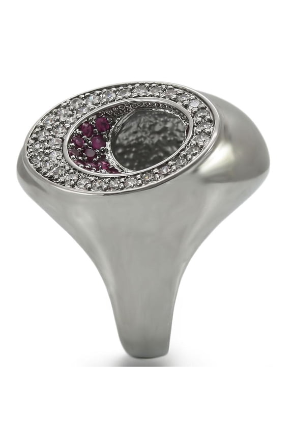 0W304 - Ruthenium Brass Ring with Synthetic Garnet in Ruby
