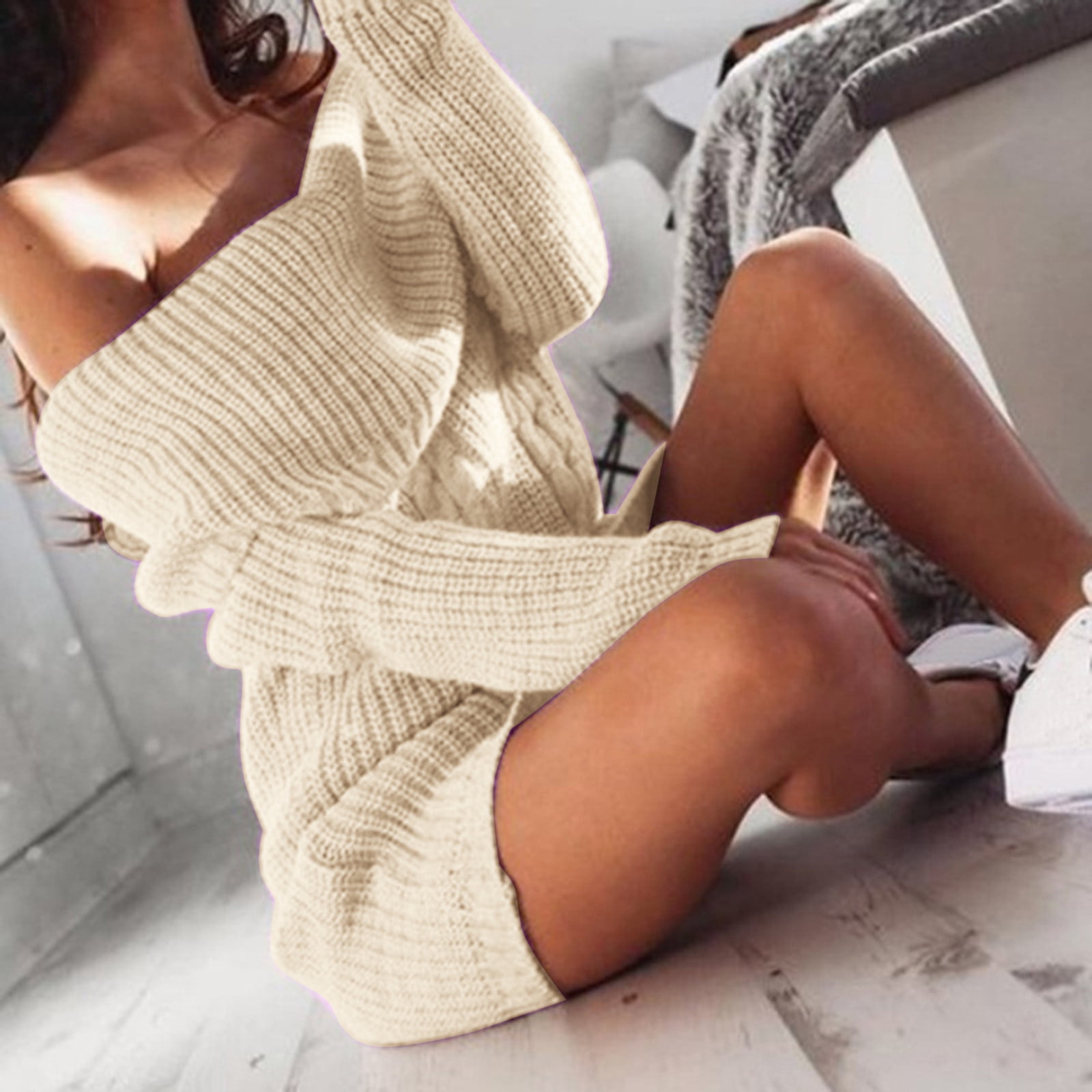 Cream off the shoulder sweater dress hot sale