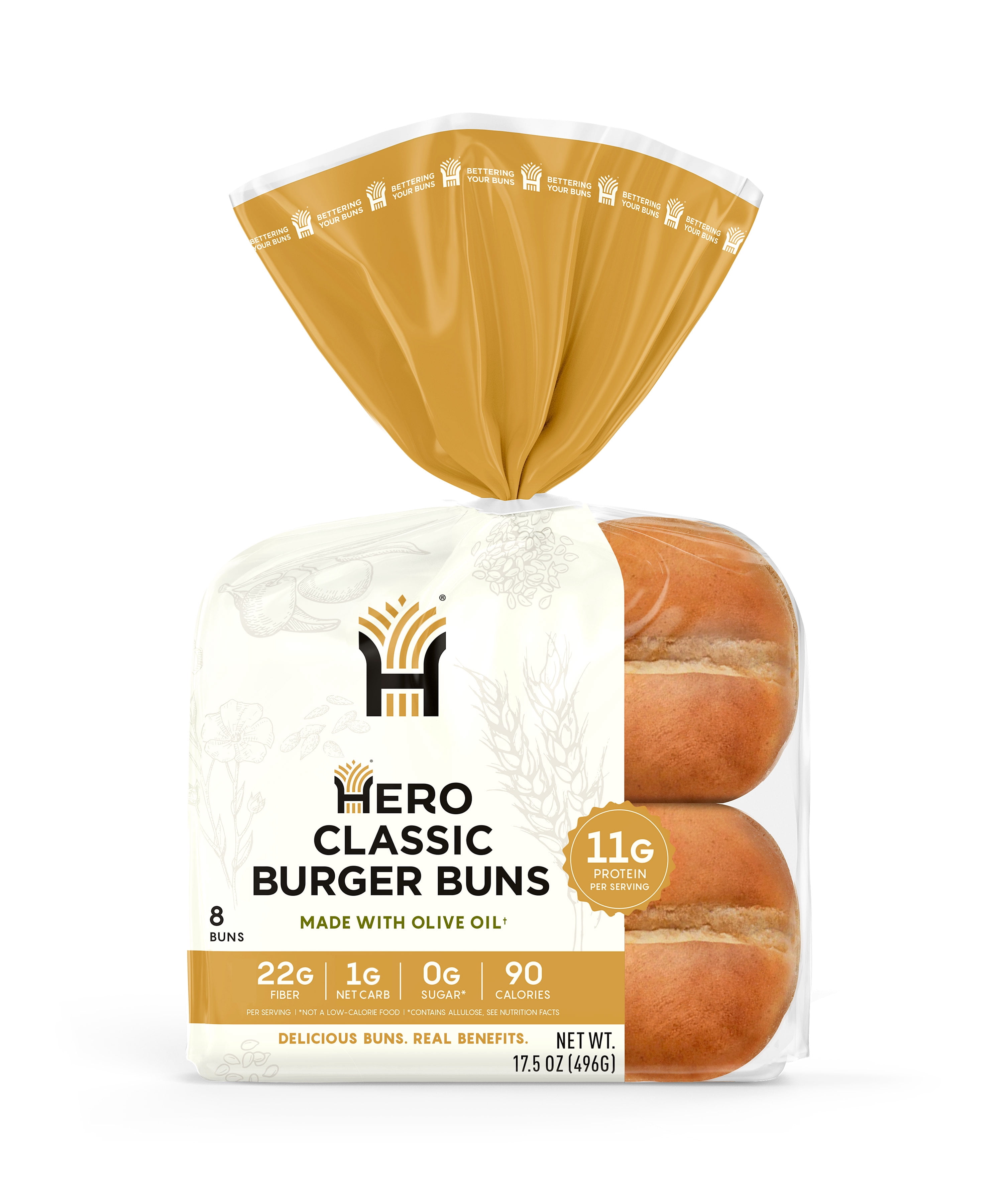 Hero Bread Hamburger Buns, 17.5 oz