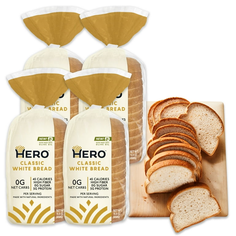 Hero 0g Net Carb Classic White Bread, 45 Calories Per Slice, High