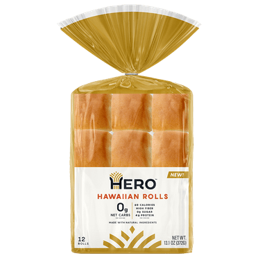 Hero Hawaiian Rolls – Net Low Carb Slider Buns & Dinner Rolls | High Fiber, 0g Net Carbs, 0g Sugar & 60 Calories per Serving Sub Rolls (24 Buns, Pack of 2)