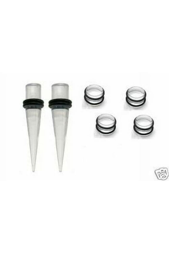 0g gauge PAIR CLEAR Tapers & Plugs Ear Stretching Kit