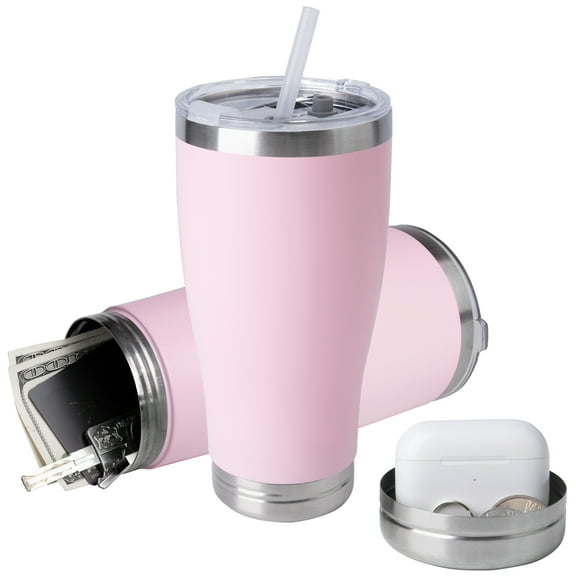 20oz Hidden Safe Water Bottle, Stainless Steel Secret Bottle with Hidden Compartment, Keeps Your Valuables Safe like Money, Keys, and Jewelry-Pink