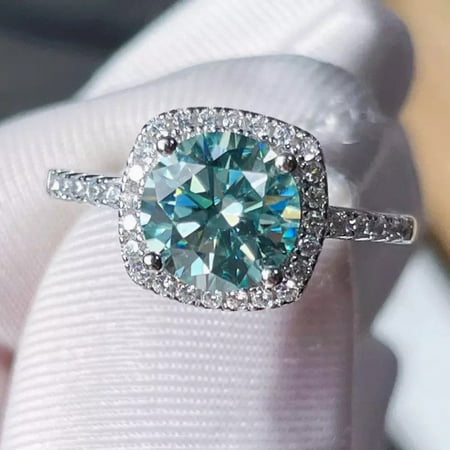 1.0/2.0/3.0 Carat Dazzling Blue-Green Moissanite Square Ring - Sterling Silver S925 Jewelry for Birthday Gift, Anniversary, or Everyday Wear for Her - Sparkling, Affordable, and Durable