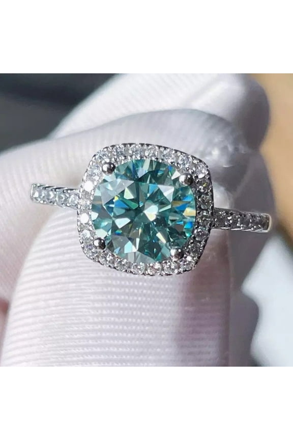 1.0/2.0/3.0 Carat Dazzling Blue-Green Moissanite Square Ring - Sterling Silver S925 Jewelry for Birthday Gift, Anniversary, or Everyday Wear for Her - Sparkling, Affordable, and Durable