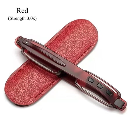 +1.0~+4.0 Presbyopic Eyeglasses Mini Pocket Pen Clip Readers 360°Twist Folding Portable Reading Glasses Anti Blue Light RED STRENGTH 3.0X