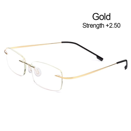 +1.0~-4.0 Ultralight Metal Frameless Frame Reading Glasses Presbyopia Eyeglasses Far Sight Eyewear Anti Blue-ray GOLD STRENGTH +2.50