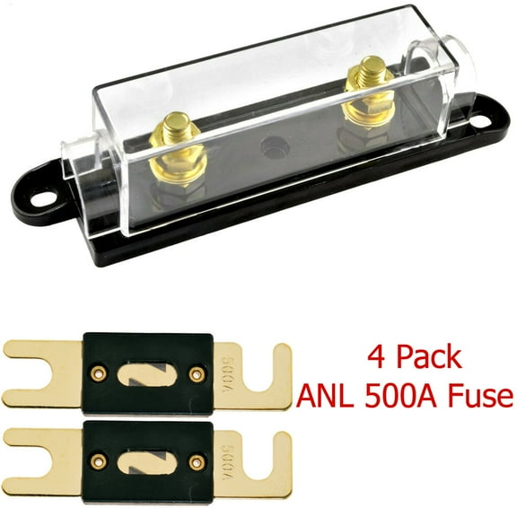 1/0/4/8 Gauge ANL Fuse Holder with 4 Pack Gold Plated 500 Amp ANL Fuse
