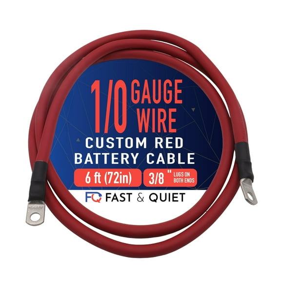 1/0 AWG Battery cable with Terminals, Pure Copper Wire, Auto, Solar Inverter, Welding, Golf Cart Battery Cable, Lawn Mower, Motorcycle (Red Wire, 6 FT (72 in), 3/8" Lugs on Both Ends, 1pc)