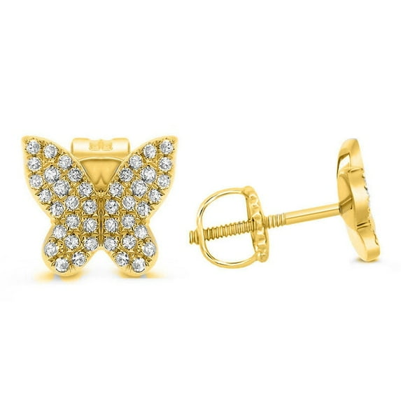 1.0 CT Diamond Mini Butterfly Stud Earring 14ktGold Over 925 Silver, Womens Diamond Studs, Diamonds Butterfly Earrings