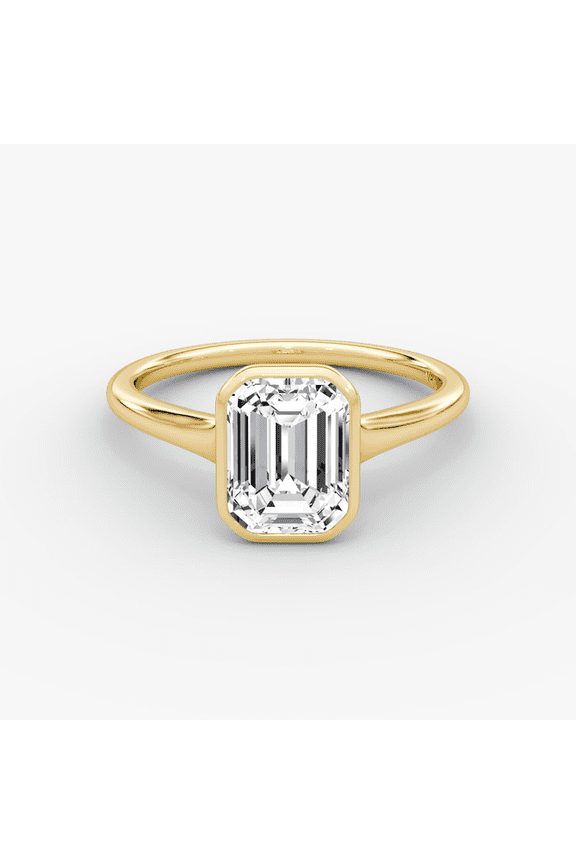 1.0 CTW Bezel Set Emerald Cut Solitaire Lab Grown Diamond Engagement Ring 14k Yellow Gold Promise Ring