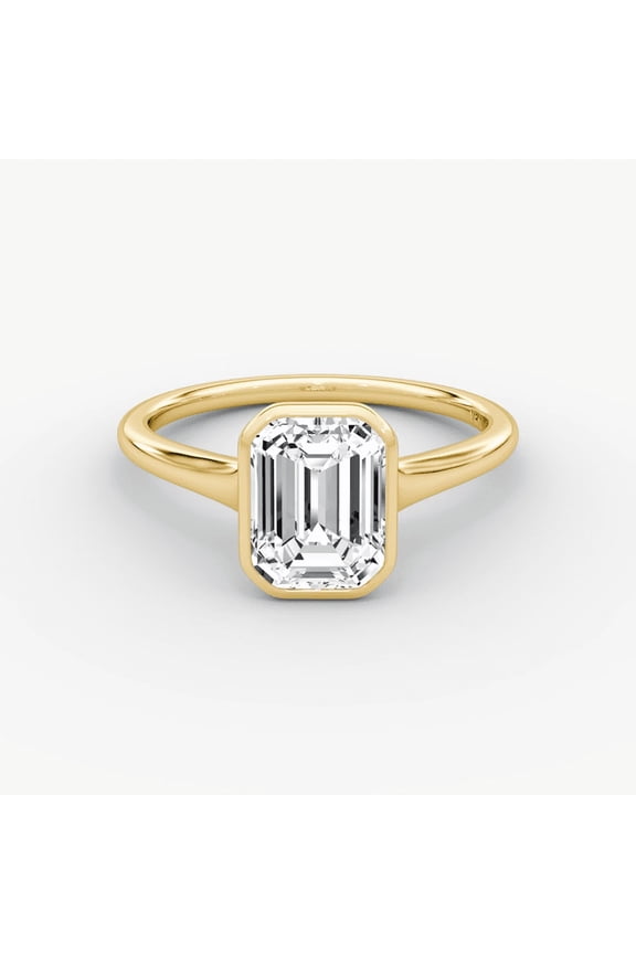 1.0 CTW Bezel Set Emerald Cut Solitaire Lab Grown Diamond Engagement Ring 14k Yellow Gold Promise Ring