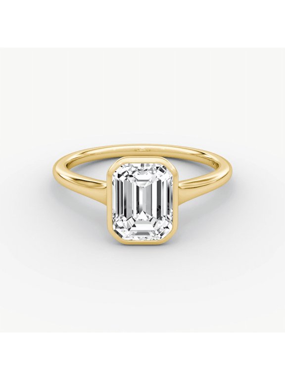 1.0 CTW Bezel Set Emerald Cut Solitaire Lab Grown Diamond Engagement Ring 14k Yellow Gold Promise Ring