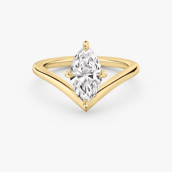 1.0 CTW Marquise Cut V Shape Band Engagement Ring Lab Grown Diamond Solitaire Proposal Ring for Women in 925 Silver Yellow gold plated