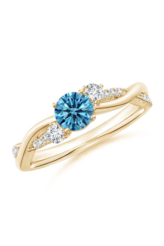 1.0 CTW Round Cut Blue Lab Grown Diamond Three Stone Ring 14K Gold Twisted Infinity Wedding Ring
