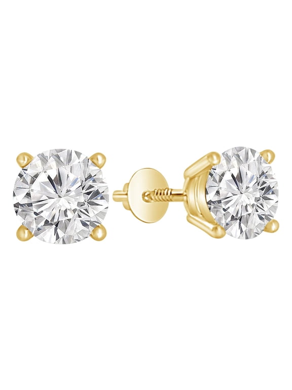 1.0 Carat 14K Yellow Gold IGI Certified LAB GROWN Round Cut Diamond Stud Earrings for Women 4 Prong Screw Back for her MADE IN USA (E-F Color, VS1-VS2 Clarity)