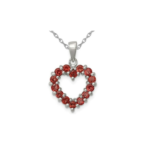 1.0 Carat (Ctw) Garnet Heart Pendant Necklace in Sterling Silver with Chain for Women