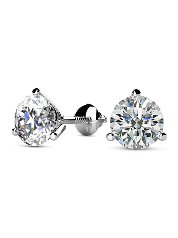 1.0 Carat Platinum IGI Certified LAB GROWN Round Cut Diamond Stud Earrings for Women 3 Prong Screw Back Luxury Collection (D-E COLOR, VS1-VS2 CLARITY)