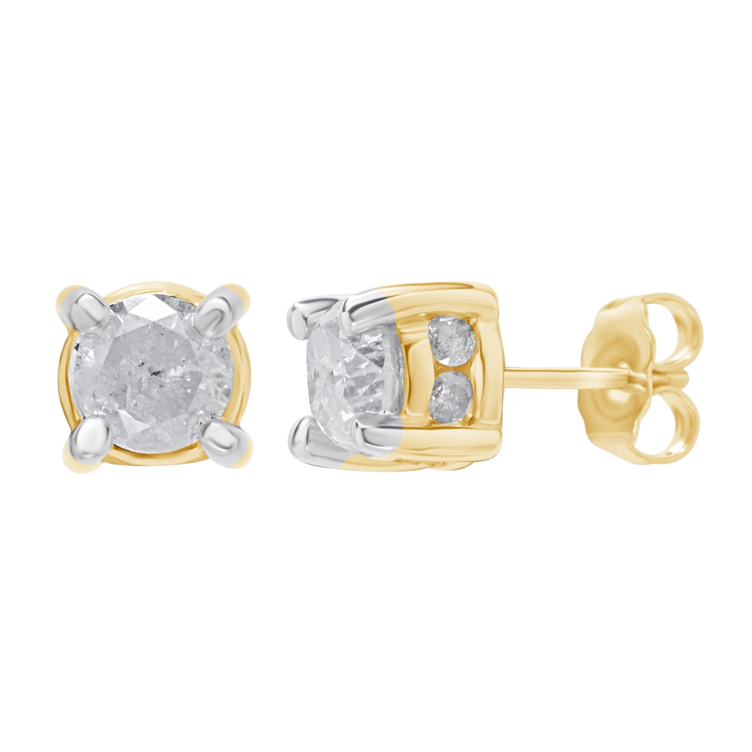 1.0 Carat T.W. Diamond 14K Yellow gold over Sterling Silver Stud plus Earrings