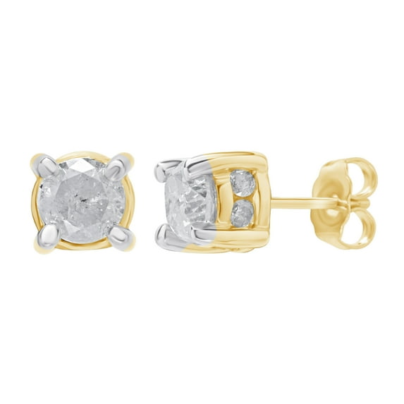 1.0 Carat T.W. Diamond 14K Yellow gold over Sterling Silver Stud plus Earrings