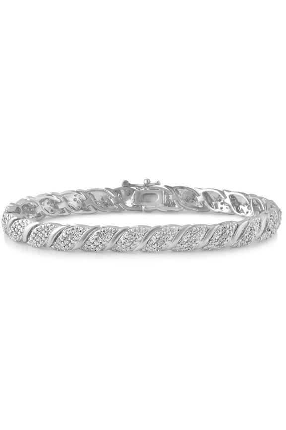 1.0 Carat T.W. Silver tone over Brass Twisted Pattern Fashion Bracelet,7.5 Inch.