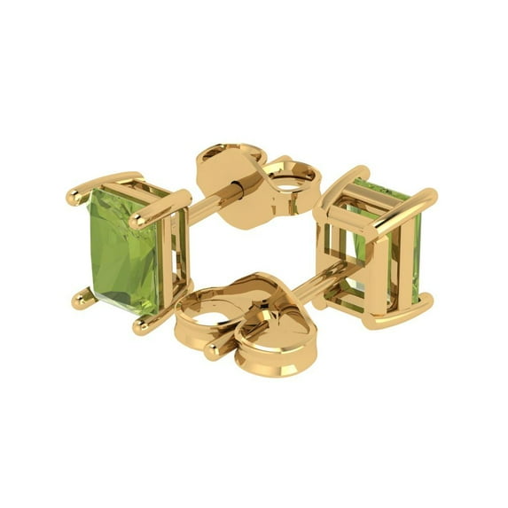 1.0 Ct Emerald Cut Studs Green Natural Peridot 18K Yellow Solid Solid Gold Everyday Dainty Earrings Push Back