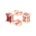 thumbnail image 1 of 1.0 Ct Emerald Cut Studs Red Natural Garnet 14K Rose Solid Solid Gold Everyday Dainty Earrings Push Back, 1 of 7
